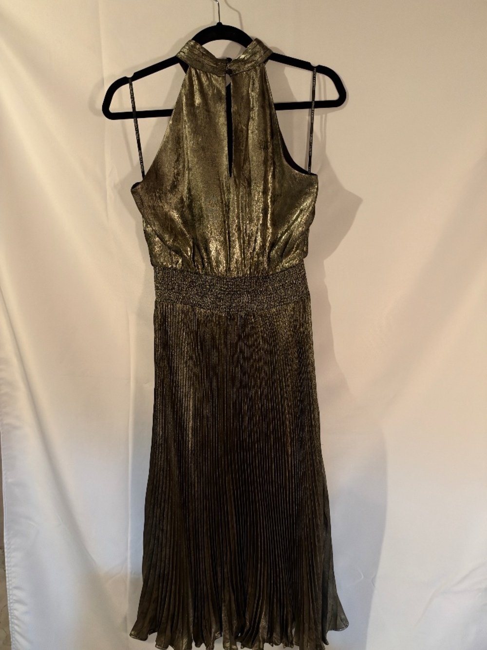 Vince Camuto halter neck metallic high low dress sz 6